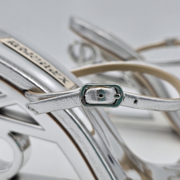 Badgley Mischka Luna Mule With Sculptural Wedge, Silver "LOVE" Heels, Like New! - Picture 4 of 16